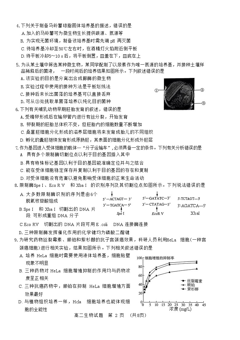 山东省济南市等2地2023-2024学年高二下学期5月期中生物试题02