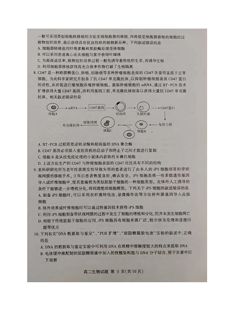 山东省临沂市沂水县2023-2024学年高二下学期期中考试生物试题03