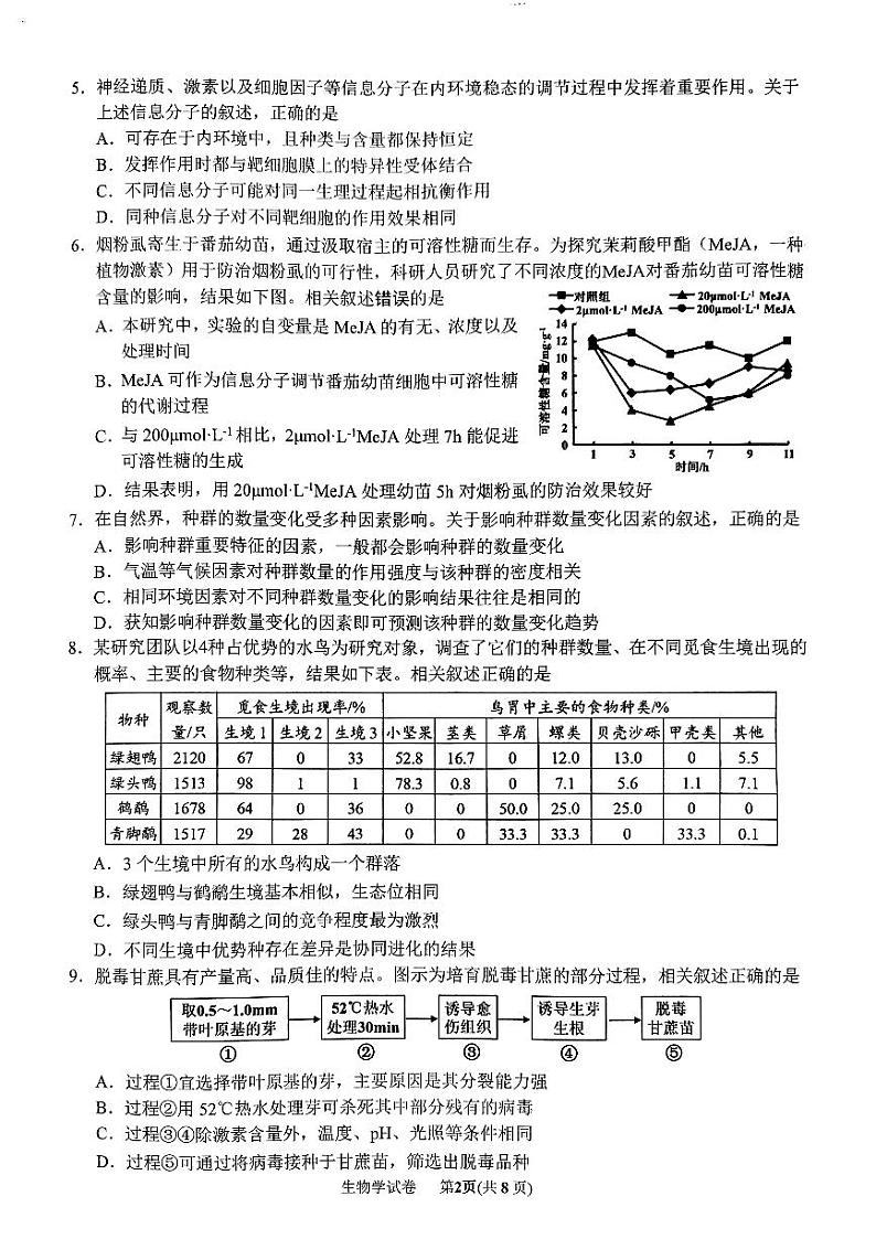 江苏省南通市2023-2024学年高二下学期5月期中生物试题02