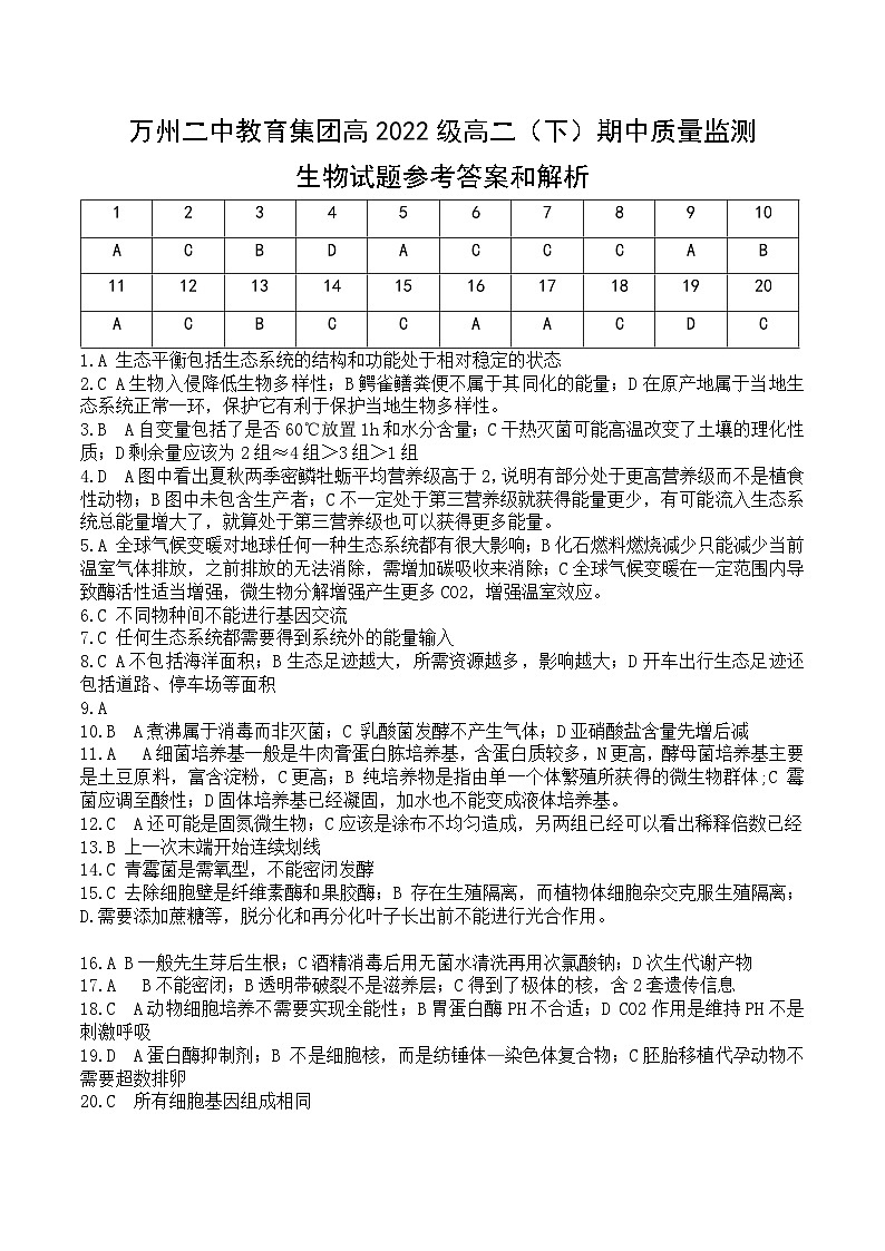 高二期中生物答案与简析第1页