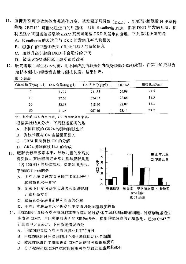 浙江省温州市2024届高三下学期三模生物试题（扫描版附答案）03