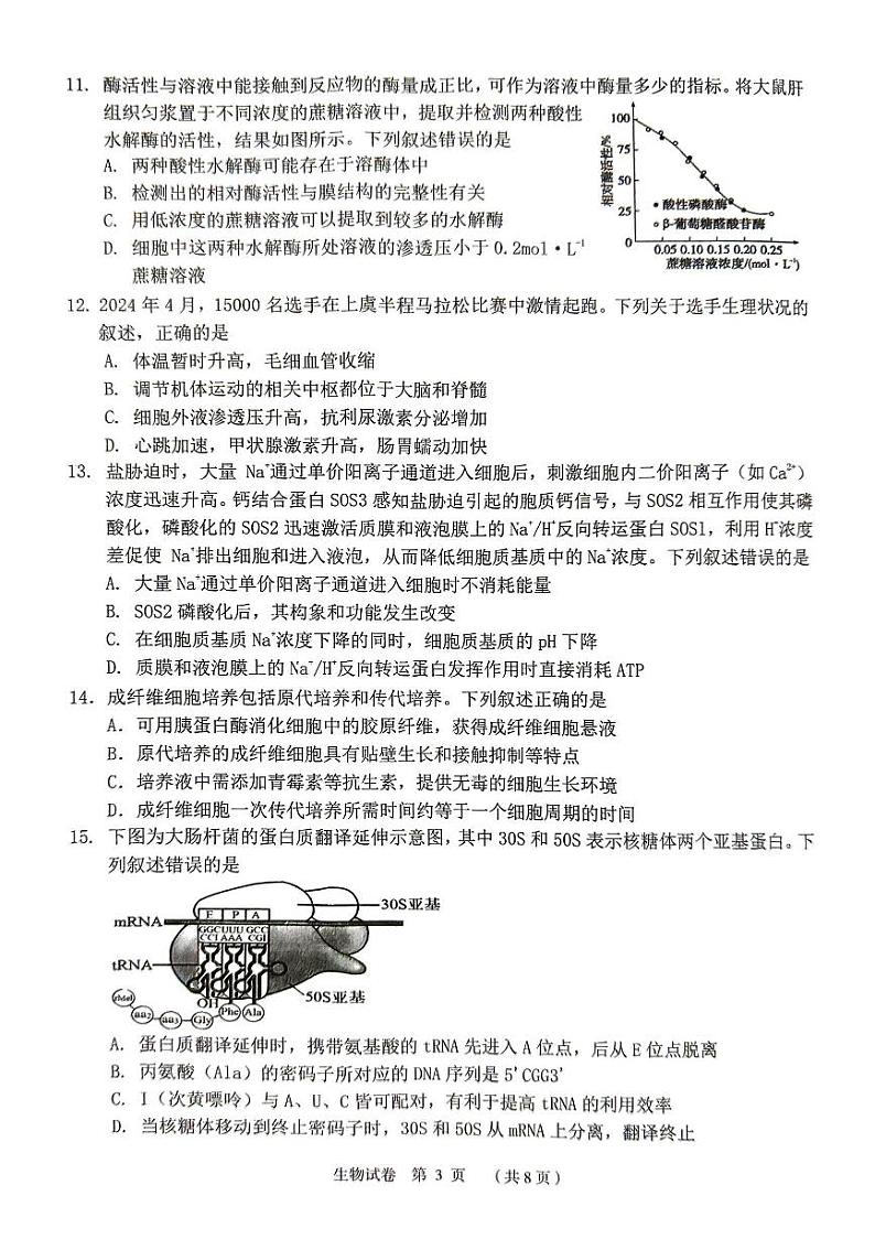 浙江省绍兴市嵊州市2024届高三下学期二模生物试题（扫描版附答案）03