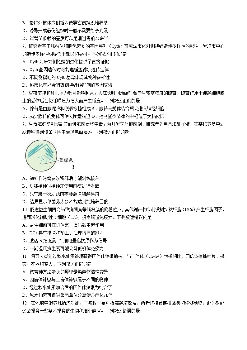 2024汕头高三下学期二模试题生物含答案第2页