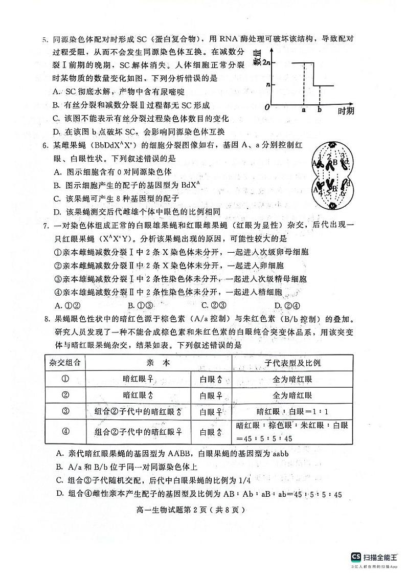 山东省潍坊市联考2023-2024学年高一下学期5月期中考试生物试题第2页