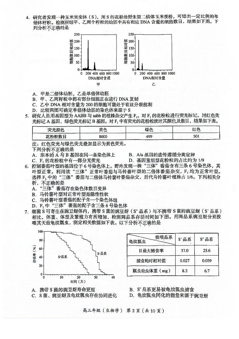 2024北京海淀高三二模生物试题及答案第2页