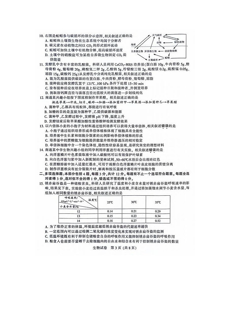 2024届江苏省南通苏北八市高三三模生物试题03