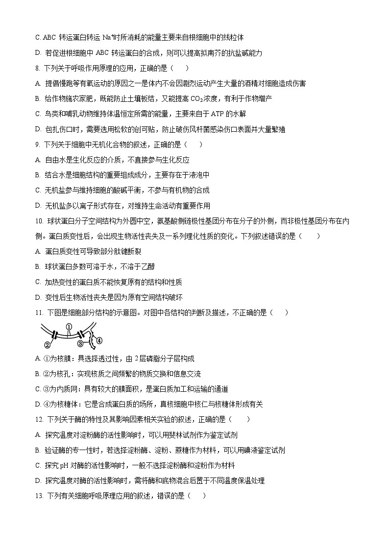 福建省莆田市涵江区莆田锦江中学2023-2024学年高一下学期4月期中生物试题（原卷版+解析版）03