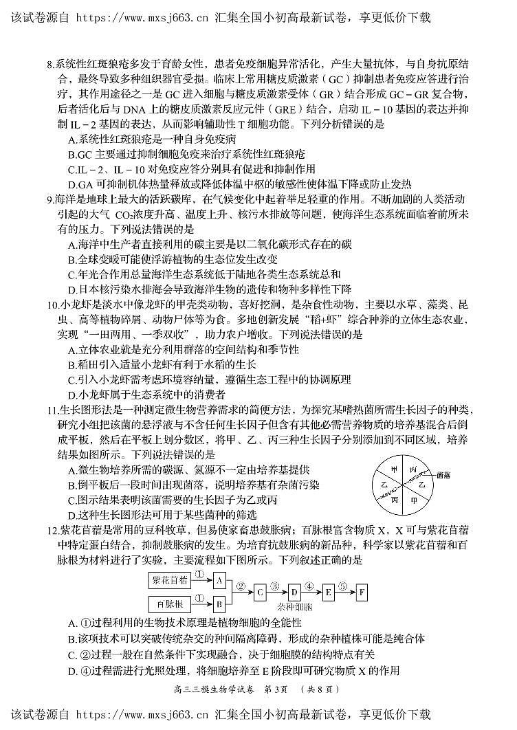 （教研室的资料）2024届湖南省岳阳市高三下学期三模生物试题第3页
