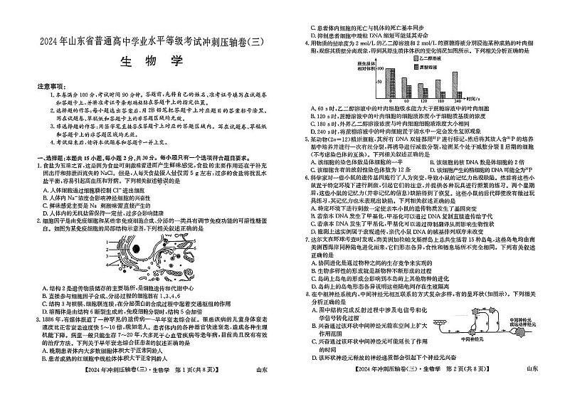 2024届山东省菏泽市鄄城县第一中学高三下学期一模生物试题01
