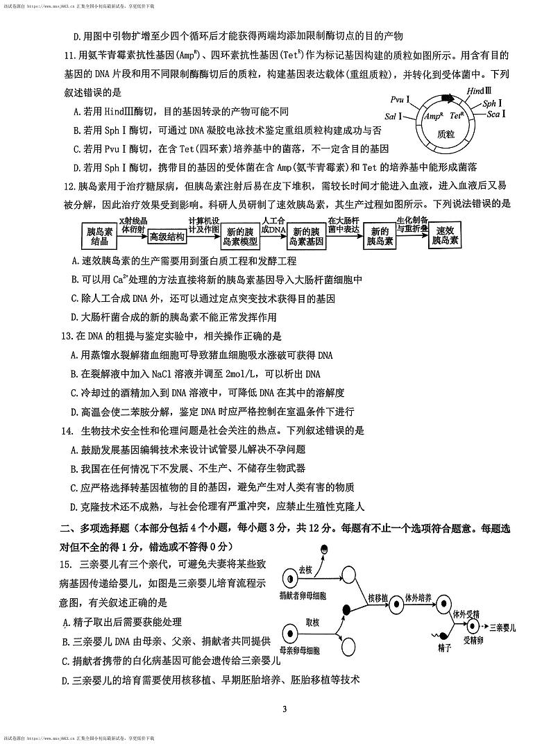 江苏省无锡市锡东高级中学2023-2024学年高二下学期期中考试生物试题03