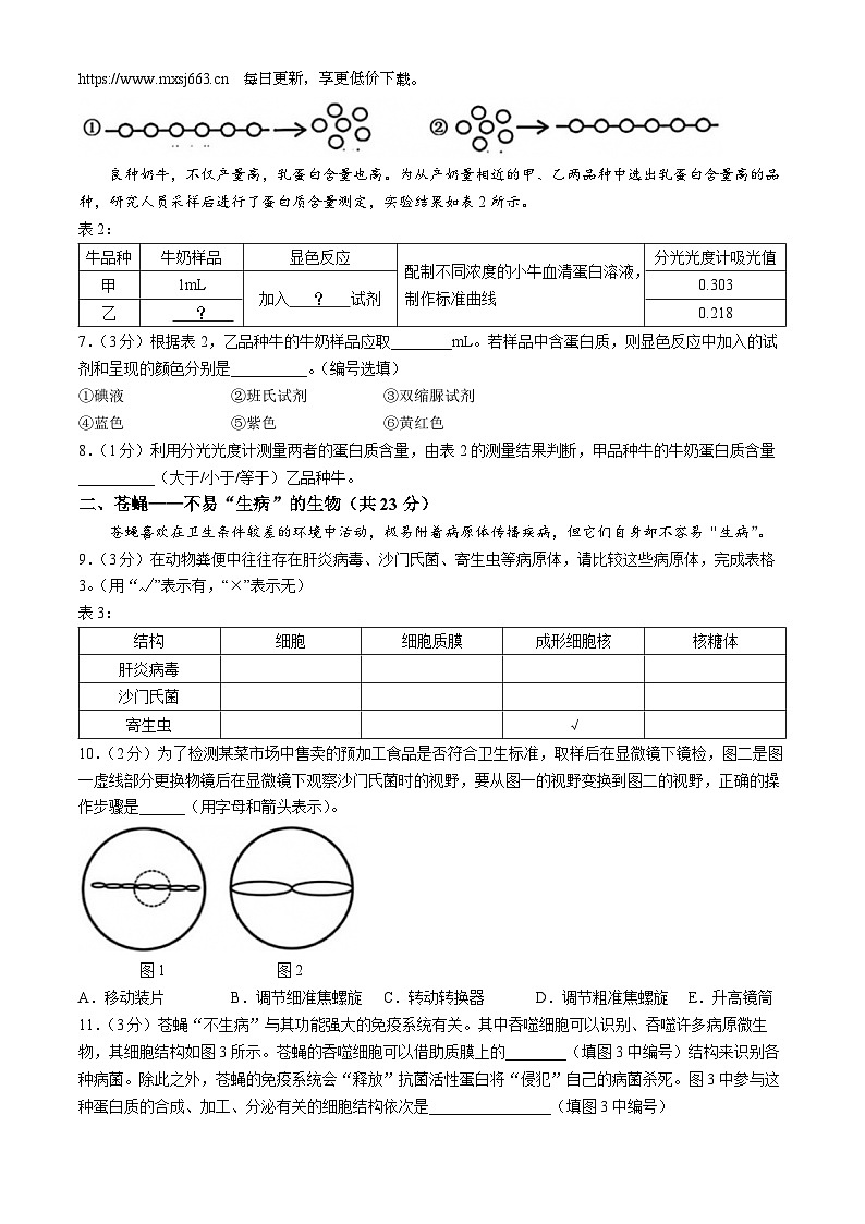 上海市青浦高级中学2023-2024学年高二下学期期中质量检测（合格考）生物试题02