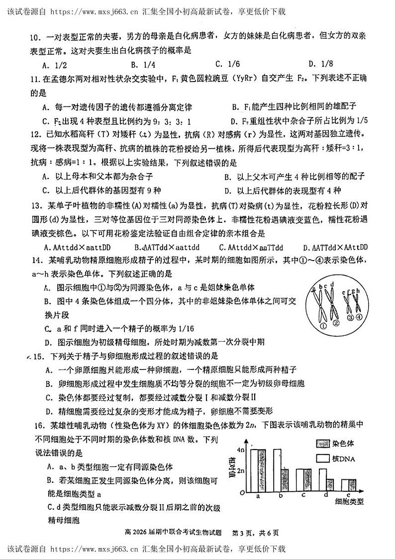 四川省泸州市泸县2023-2024学年高一下学期4月期中生物试题第3页