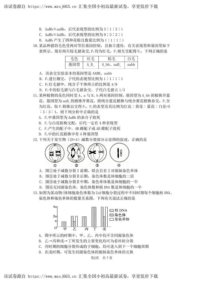 四川省绵阳南山中学2023-2024学年高一下学期期中考试生物试题02