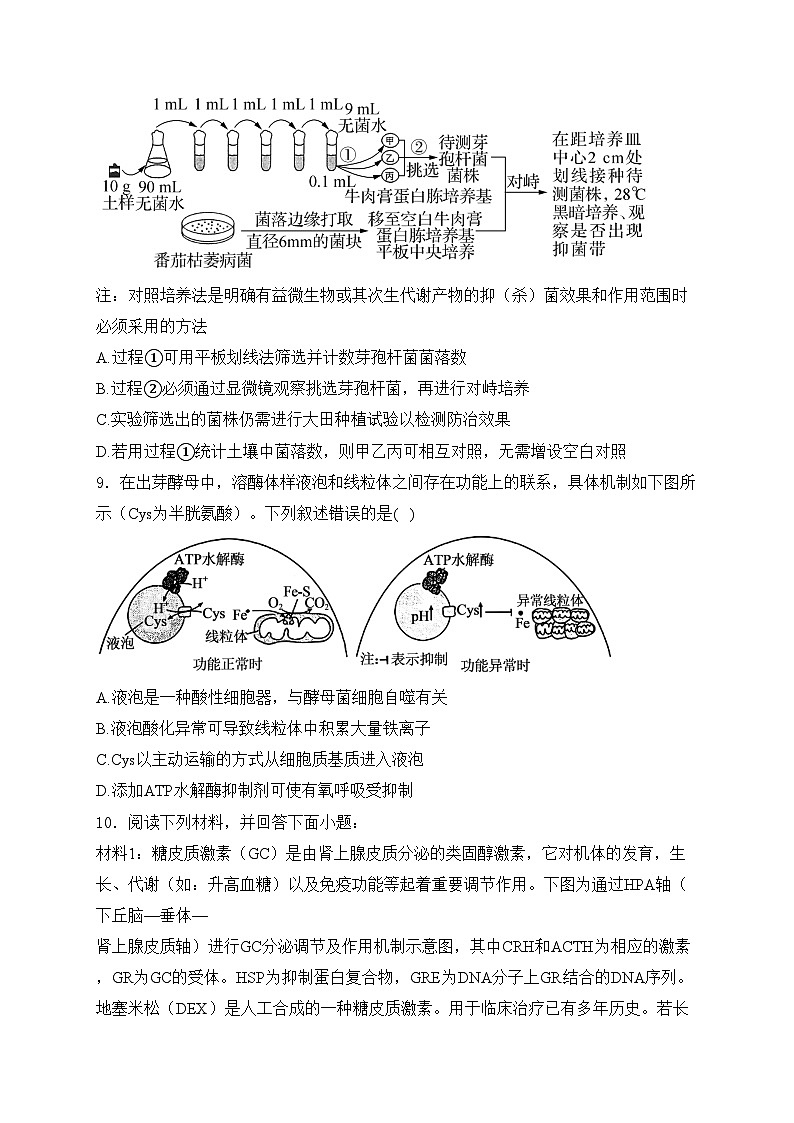 天津市河东区2024届高三下学期高中学业水平等级性考试第二次模拟考试生物试卷(含答案)03