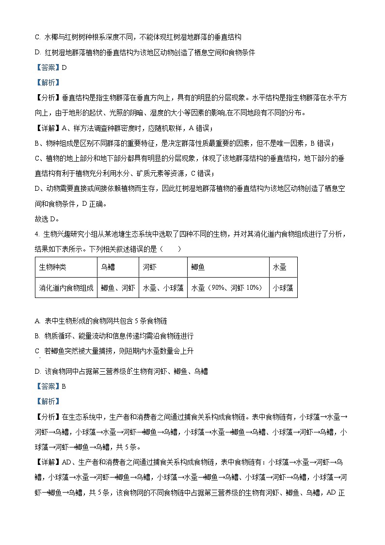 安徽省滁州市九校联考2023-2024学年高二下学期4月期中生物试题 Word版含解析第3页