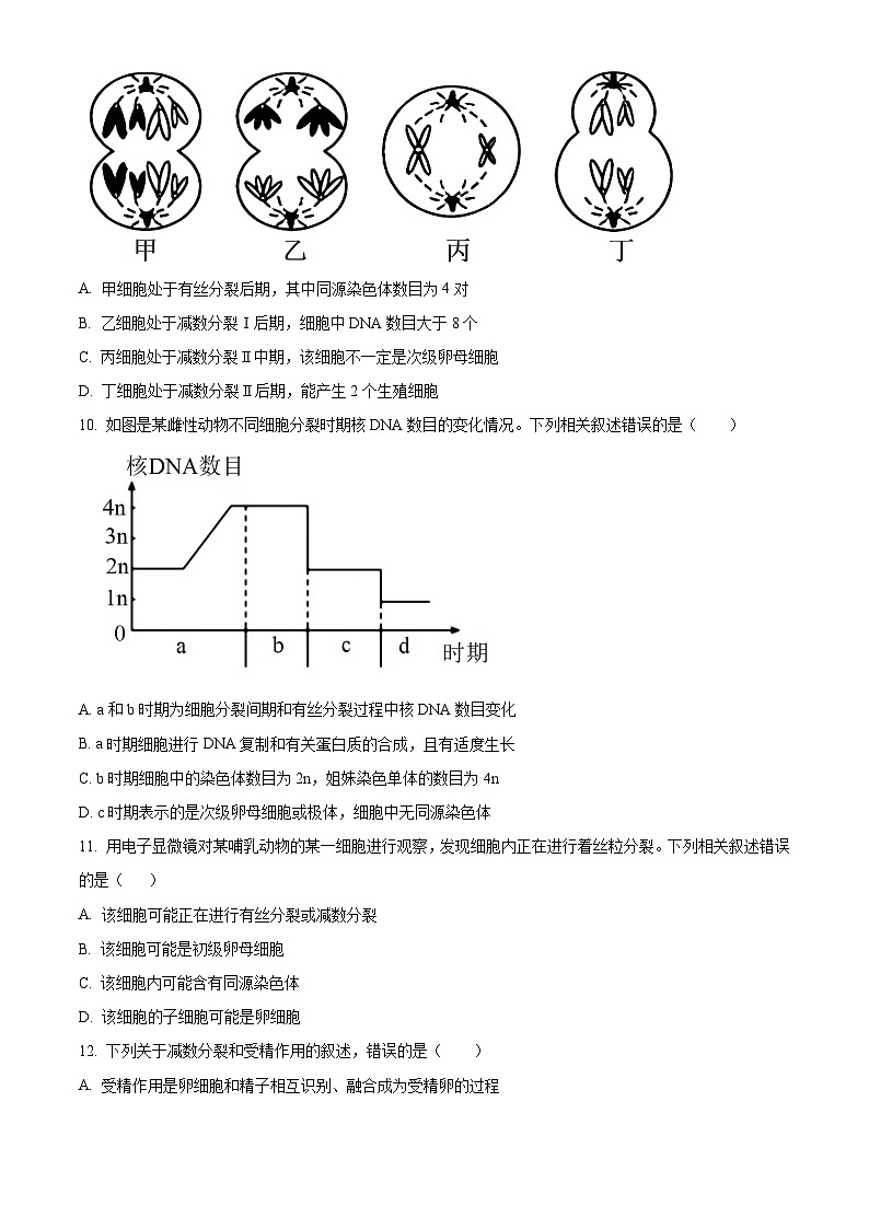 安徽省阜阳市2023-2024学年高一下学期4月月考生物试题 Word版无答案第3页