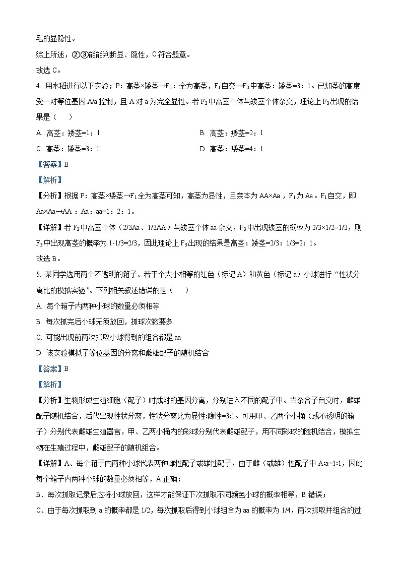 安徽省阜阳市2023-2024学年高一下学期4月月考生物试题 Word版含解析第3页
