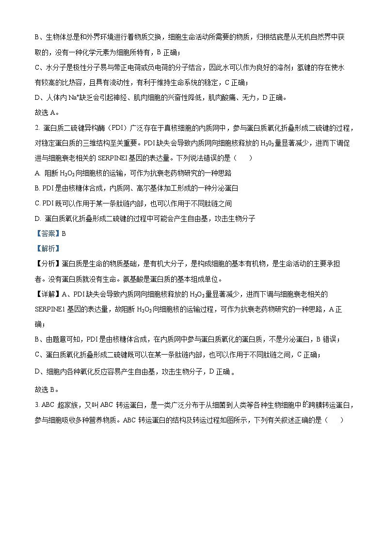 安徽省桐城中学2023-2024学年高一下学期4月期中考试生物试卷（Word版附解析）02