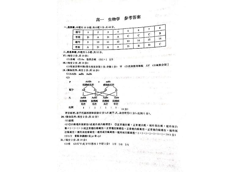 甘肃省天水市2023-2024学年高一下学期5月期中生物试题01
