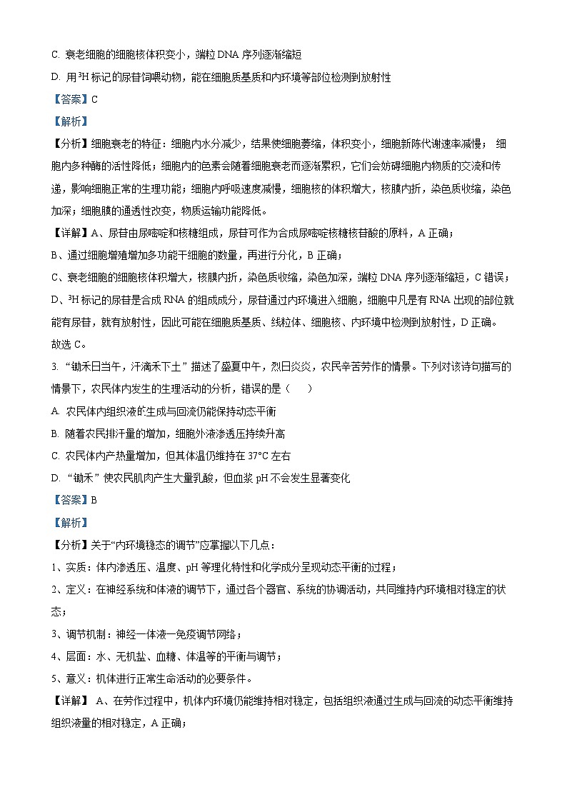 2024届宁夏宁夏石嘴山三中高三三模考试生物试题（原卷版+解析版）02