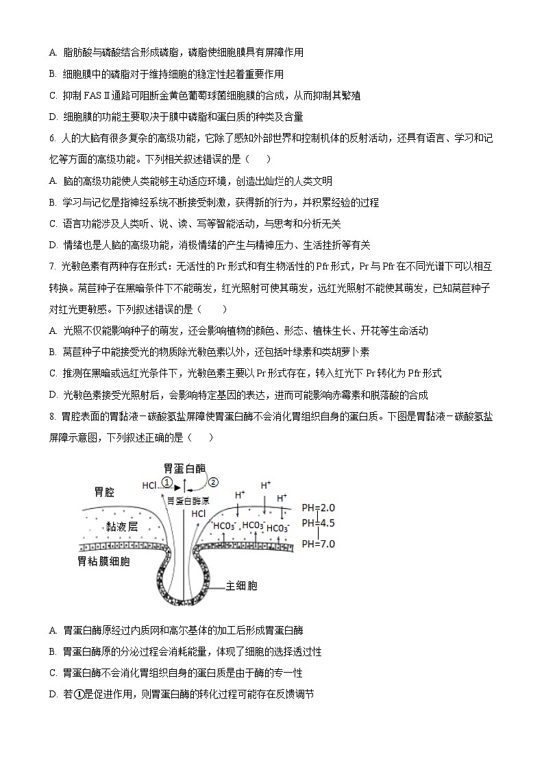 2024届湖北省荆州市沙市区沙市中学高考模拟预测生物试题（原卷版+解析版）02