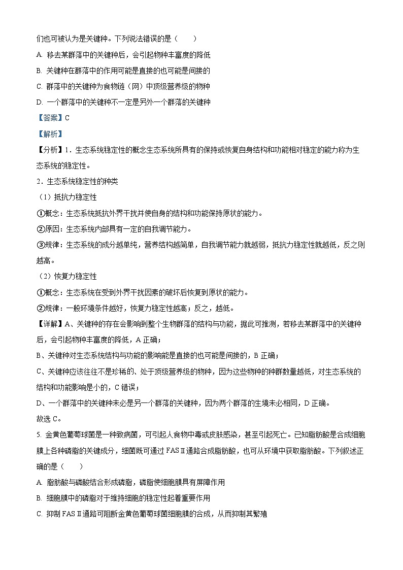2024届湖北省荆州市沙市区沙市中学高考模拟预测生物试题（原卷版+解析版）03