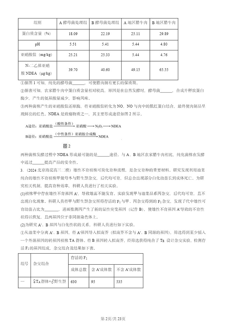 2024北京高三二模生物试题分类汇编：生物技术与工程（非选择题）第2页