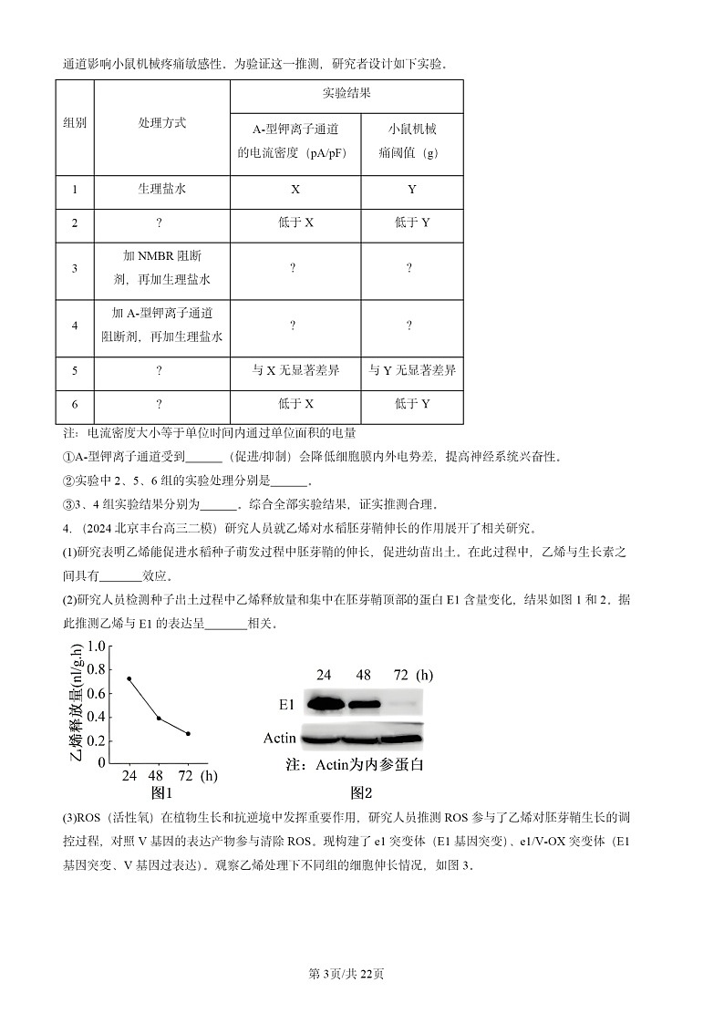 2024北京高三二模生物试题分类汇编：稳态与调节（非选择题）第3页
