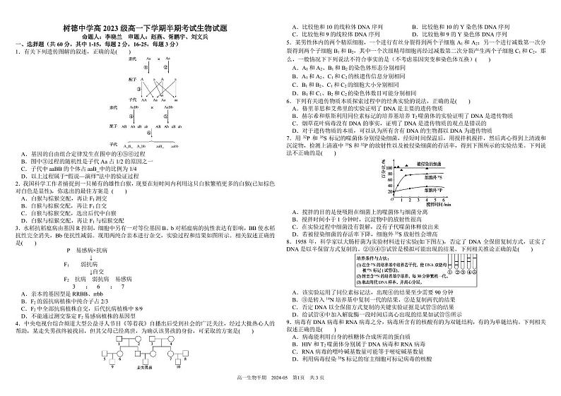 2024成都树德中学高一下学期期中考试生物PDF版含答案（可编辑）01