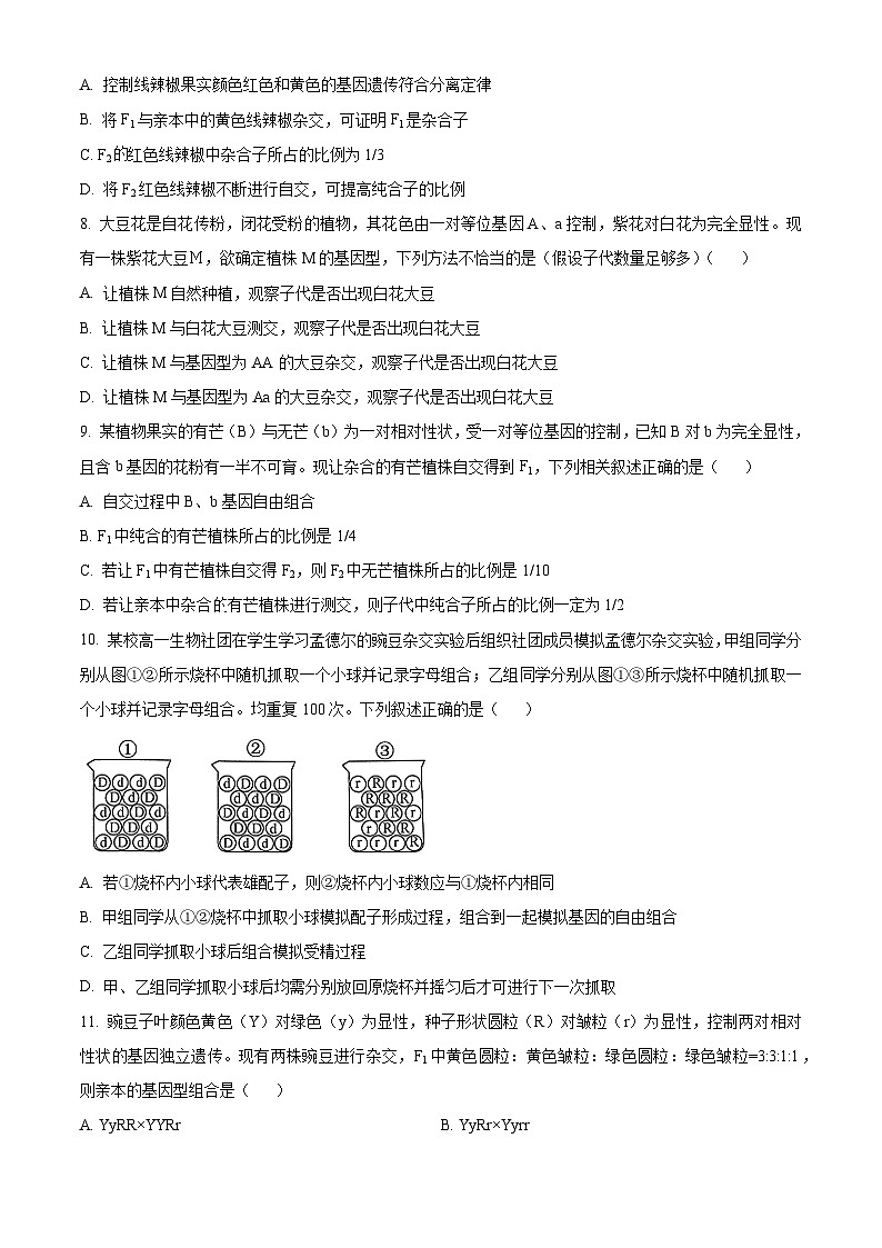 江西省宜春市2023-2024高一下学期4月质量检测生物（原卷版+解析版）03