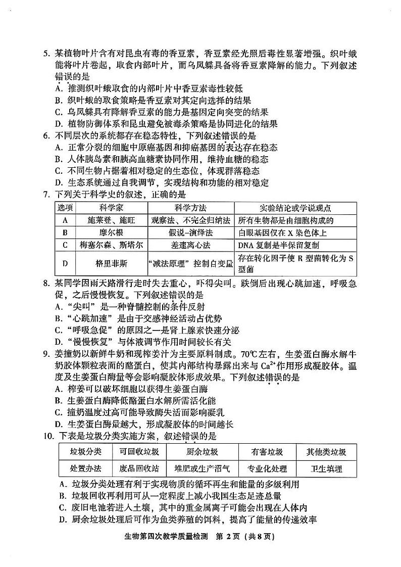 福建省漳州市2024届高三下学期三模生物试题（PDF版附答案）02