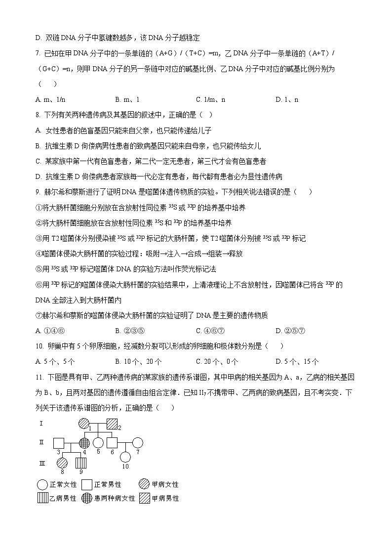 山西省大同市浑源县第七中学校2023-2024学年高一下学期期中考试生物试题（原卷版+解析版）02