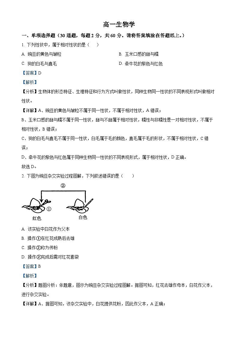 天津市南开中学滨海生态城学校2023-2024学年高二下学期期中考试生物试题（解析版）第1页