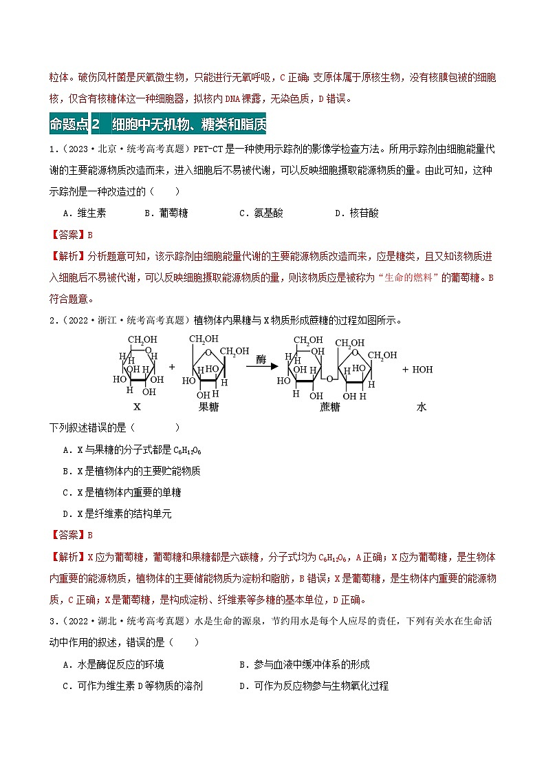 专题01 细胞的结构与分子组成--三年（2021-2023）高考生物真题分项汇编（全国通用）03