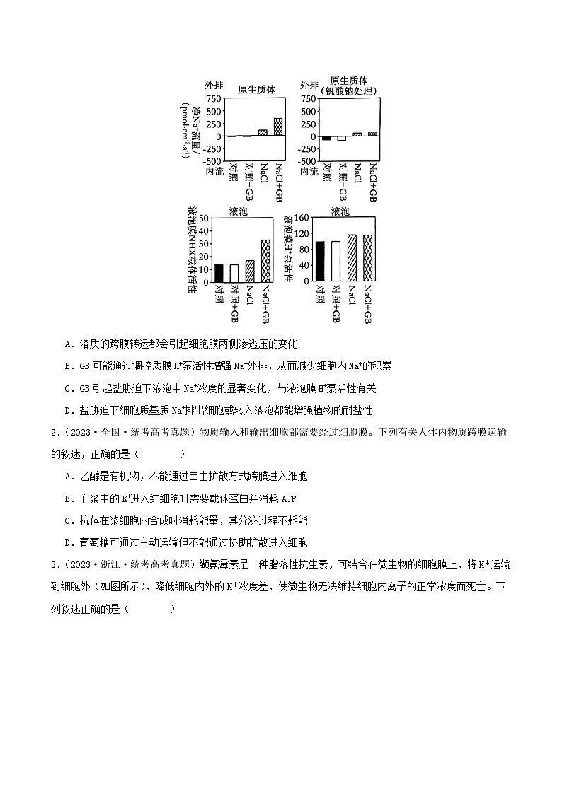 专题02 物质进出细胞、酶和ATP--三年（2021-2023）高考生物真题分项汇编（全国通用）02