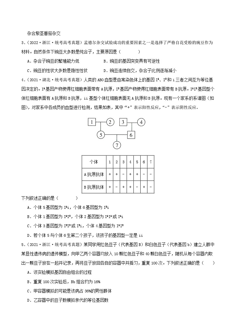 专题07 分离定律和自由组合定律--三年（2021-2023）高考生物真题分项汇编（全国通用）02