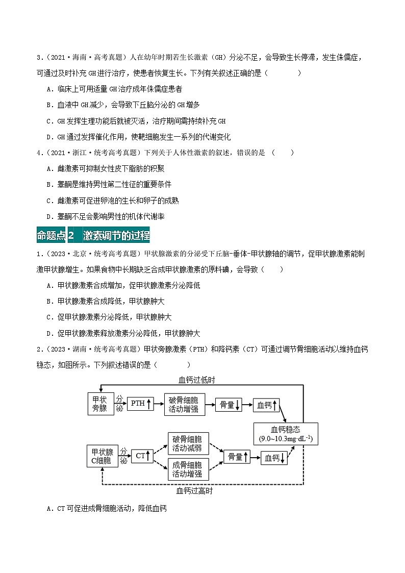 专题13 体液调节--三年（2021-2023）高考生物真题分项汇编（全国通用）02