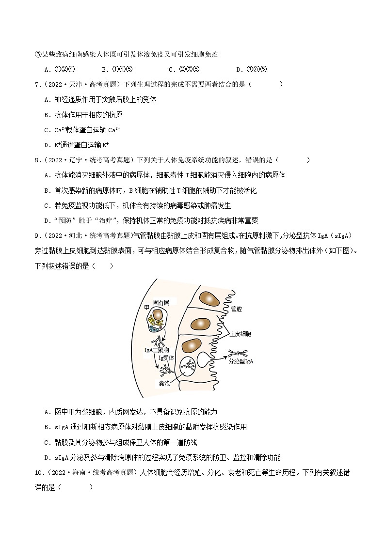 专题14  免疫调节--三年（2021-2023）高考生物真题分项汇编（全国通用）03