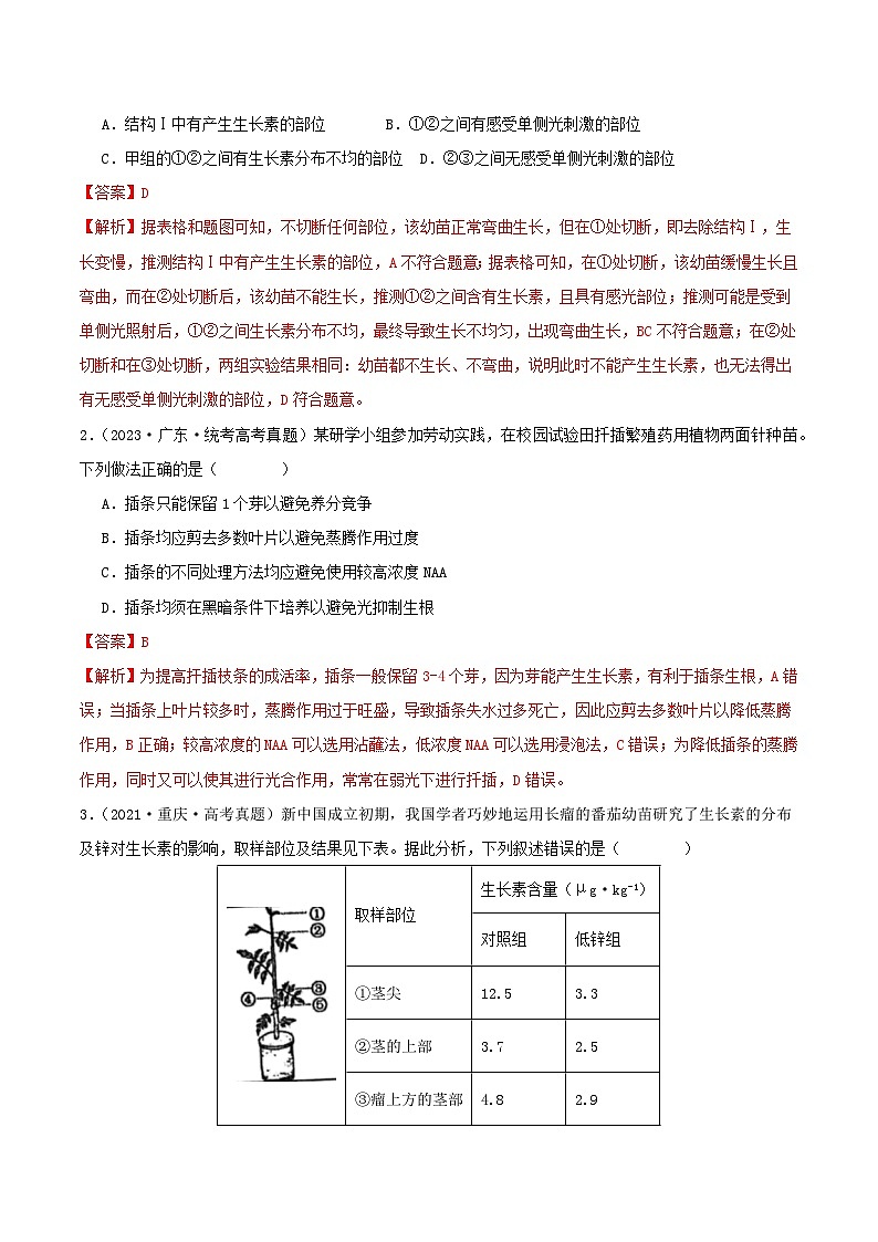 专题15  植物生命活动调节--三年（2021-2023）高考生物真题分项汇编（全国通用）02