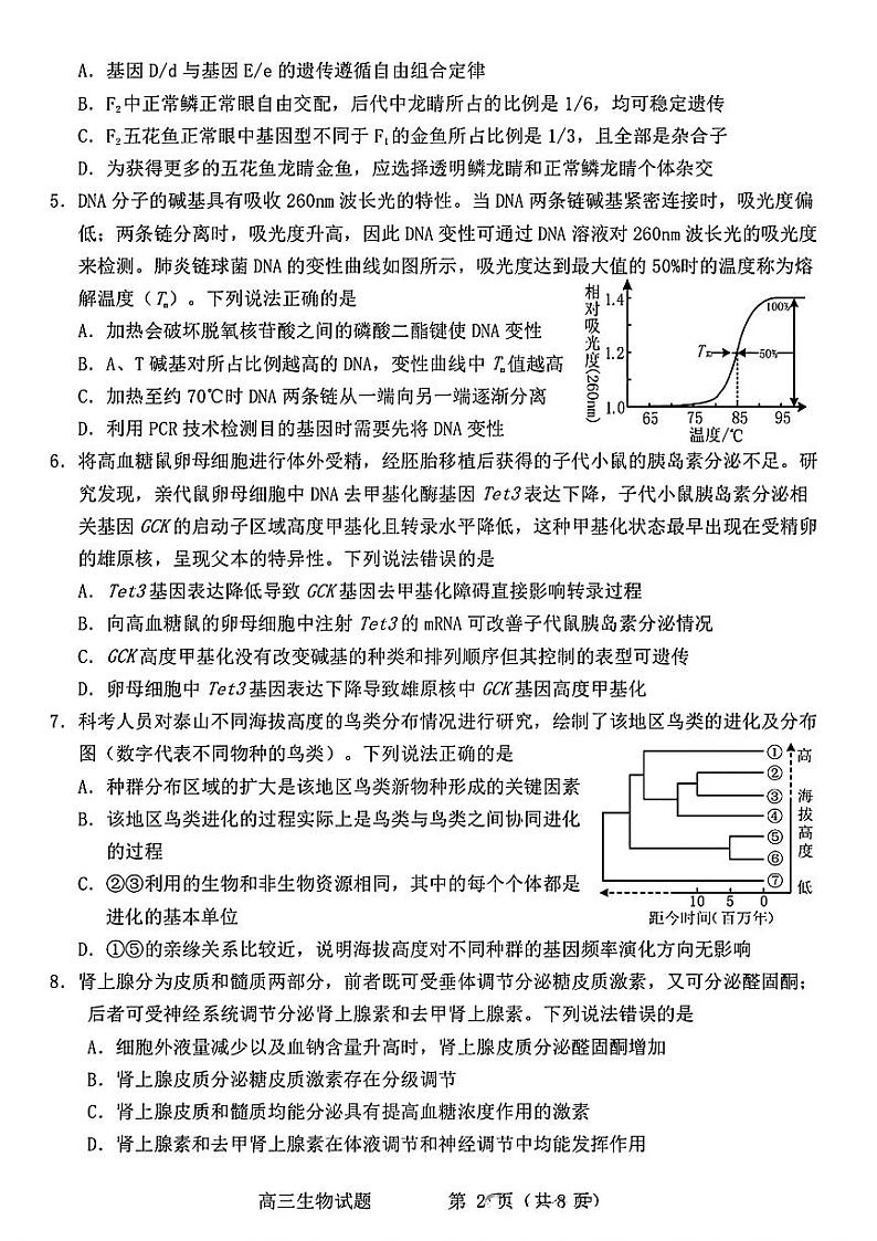 2024届山东省烟台市德州市高三下学期二模考试生物试题第2页