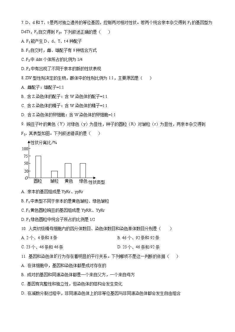 甘肃省兰州市教育局第四片区2023-2024学年高一下学期期中考试生物试卷（原卷版）第2页