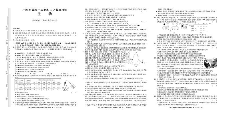 2024届广西高三第一次摸底生物检测试题01