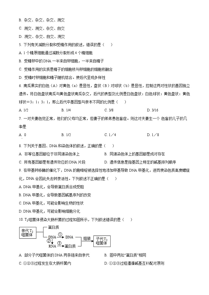 福建省四地五校联考2023-2024学年高一下学期4月期中考试生物试题（原卷版+解析版）02