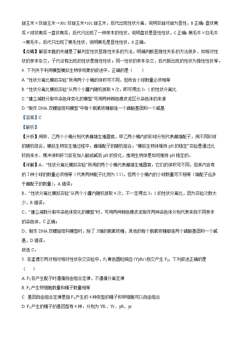 江苏省徐州市2023-2024学年高一下学期期中考试生物试题（原卷版+解析版）03