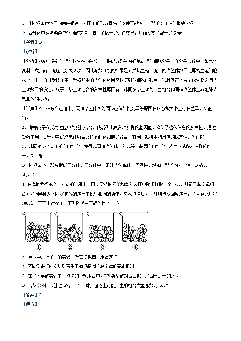 陕西省安康市2023-2024学年高一下学期4月期中生物试题（原卷版+解析版）02