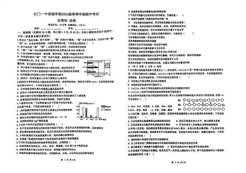 广东省江门市第一中学2023-2024学年高一启超班下学期期中考试生物试题01