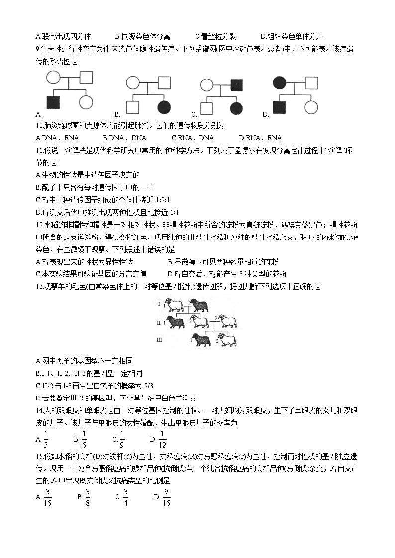 河北省唐山市2023-2024学年高一下学期5月期中生物试题(无答案)02