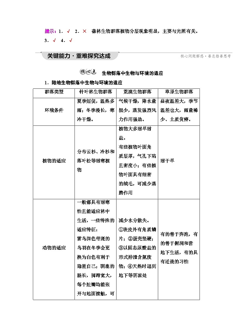 苏教版高中生物选择性必修第二册第2章第2节生物群落的类型学案第3页