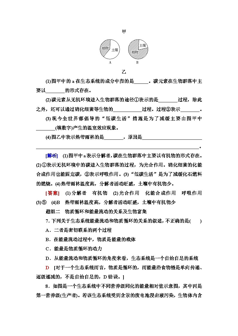 苏教版高中生物选择性必修第二册课时作业(10)生态系统的物质循环含答案第3页