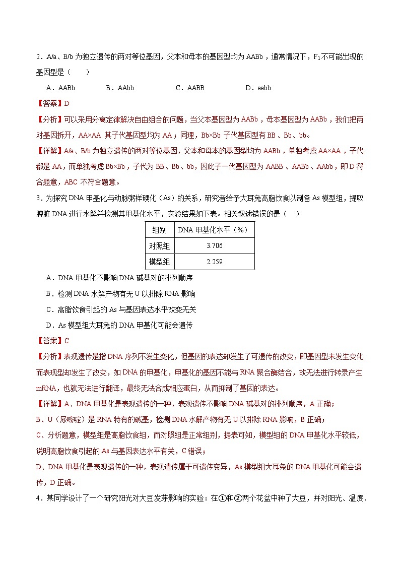 2024年高考生物考前冲刺卷（02）——全国卷新教材适用（解析版）02